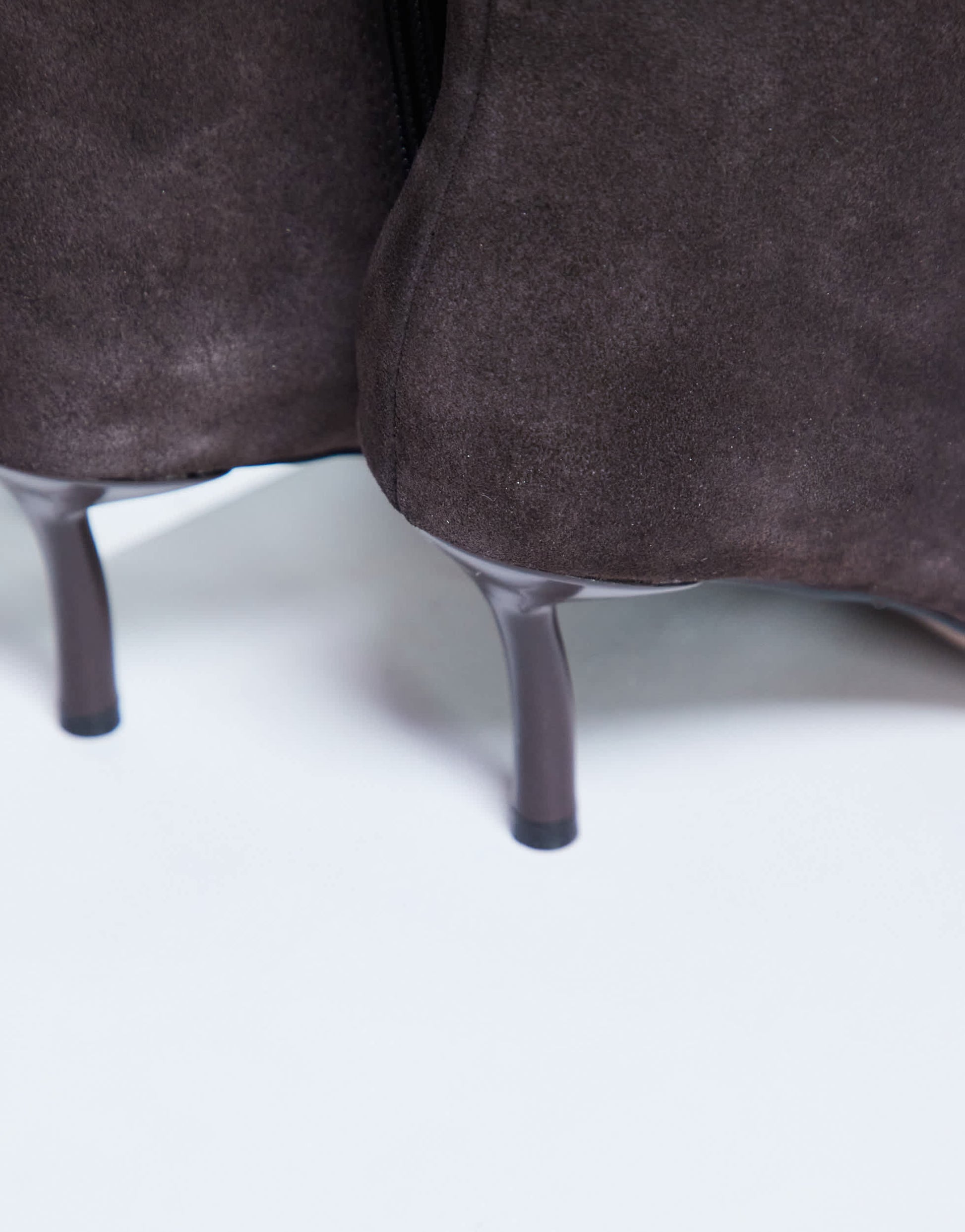 Topshop Tori real suede knee high point toe boot in chocolate