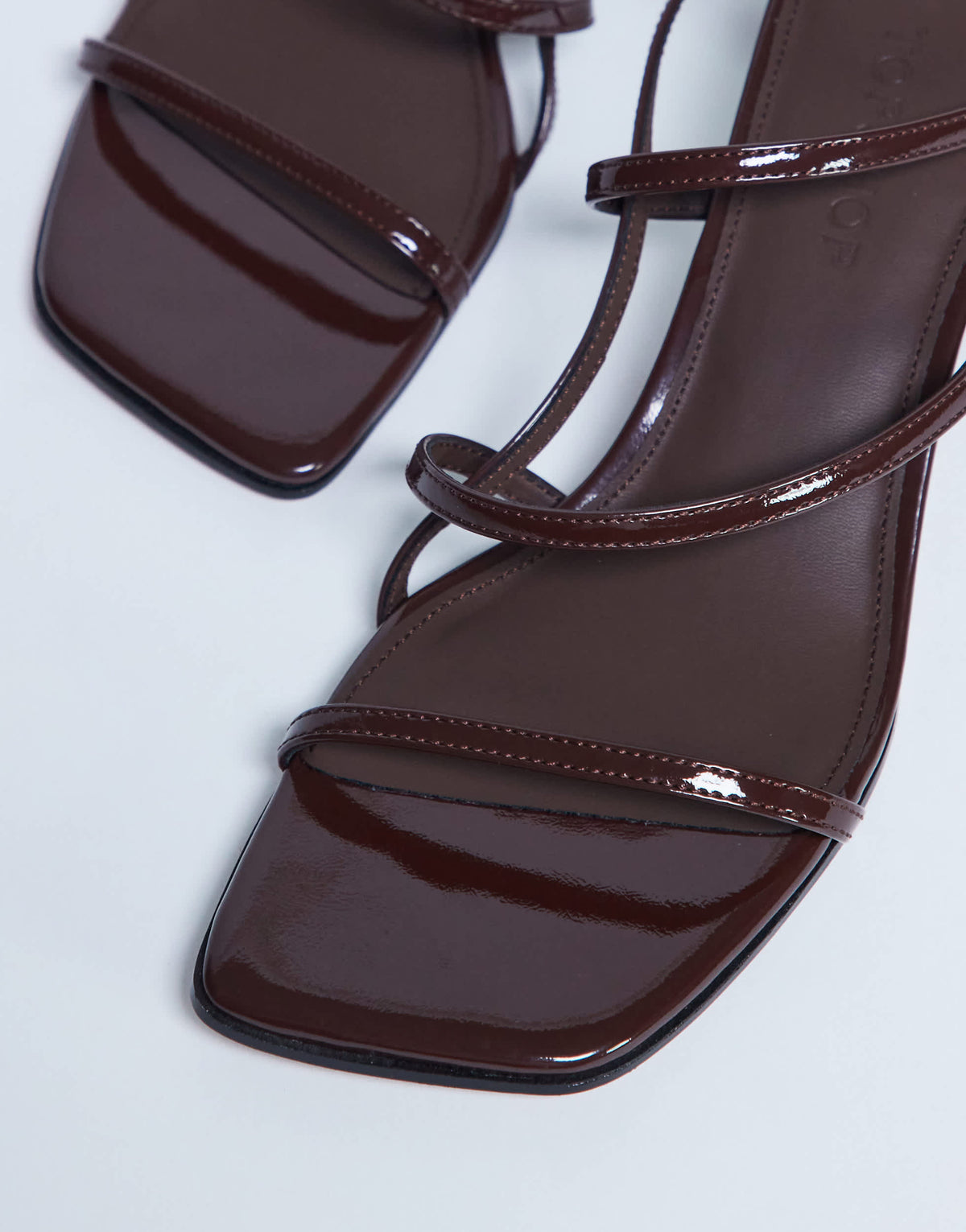 Topshop Autumn minimal mid heel sandal in chocolate