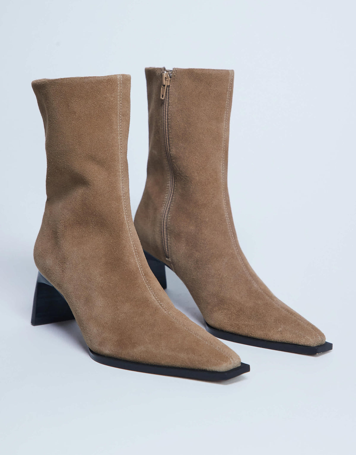 Topshop Nadie real suede chisel toe ankle boot in beige