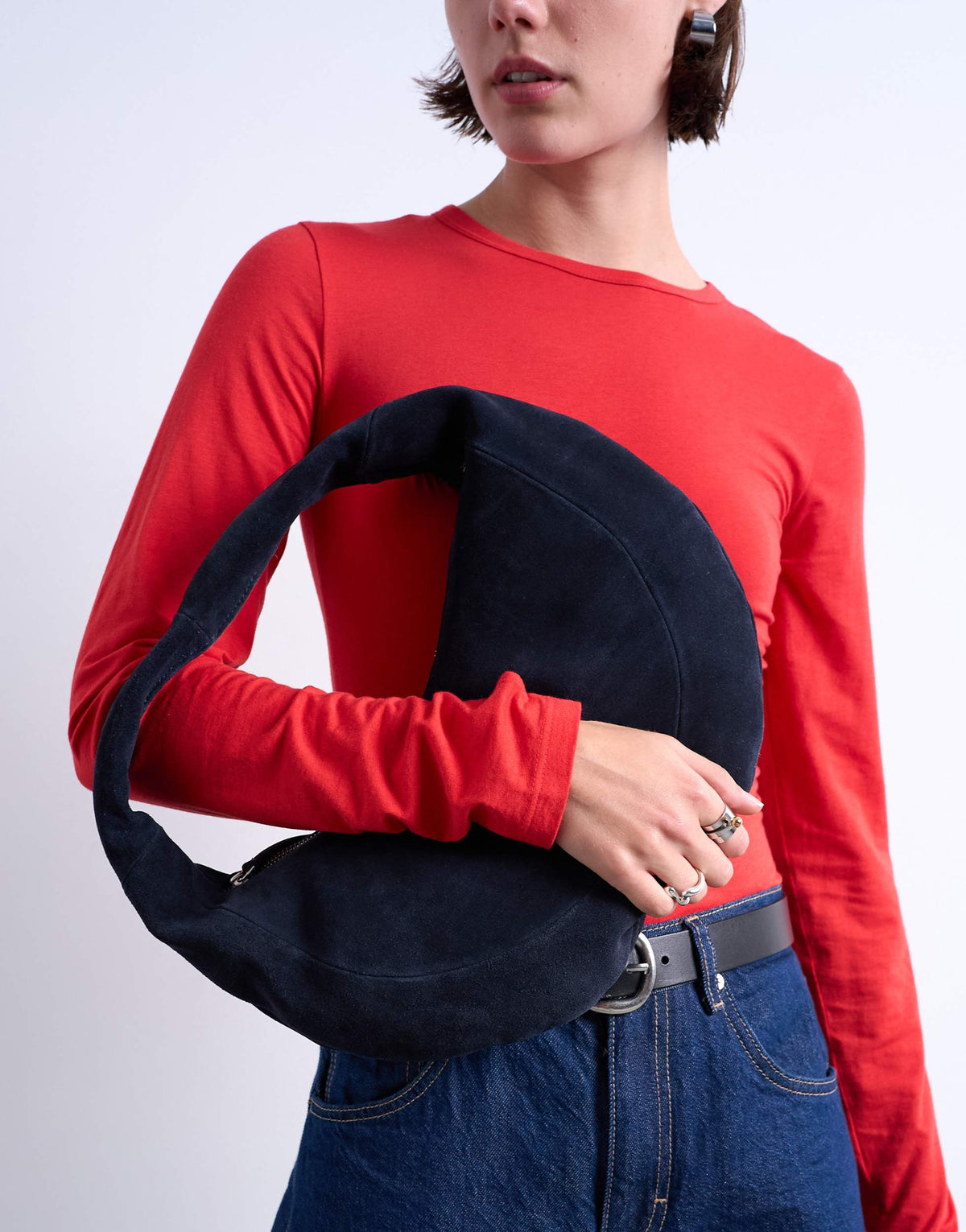 Topshop Cian real suede scoop grab bag in navy