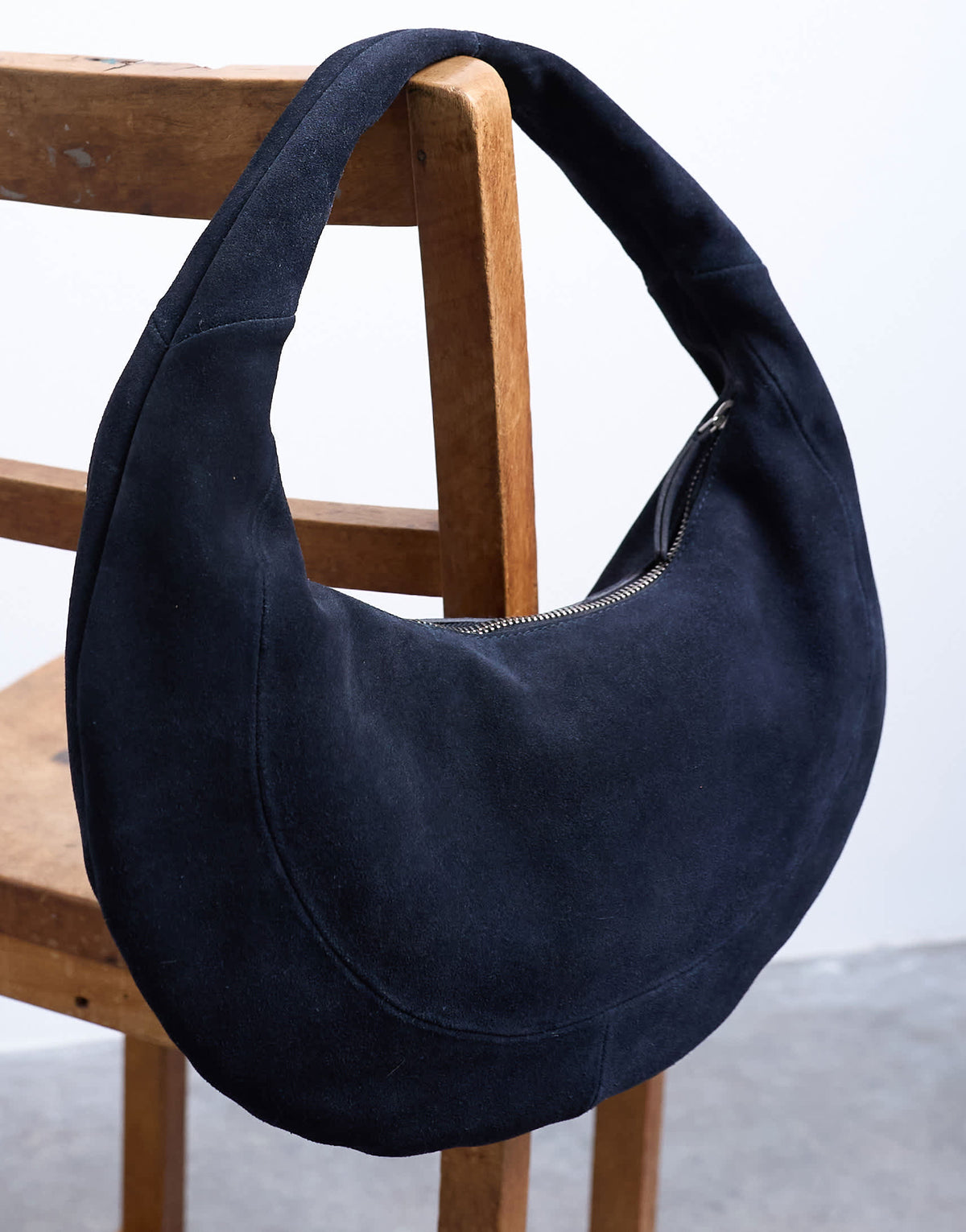 Topshop Cian real suede scoop grab bag in navy