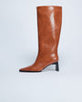 Topshop Talia chisel toe knee high boot in tan