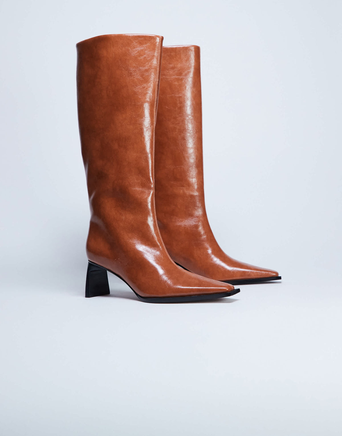 Topshop Talia chisel toe knee high boot in tan