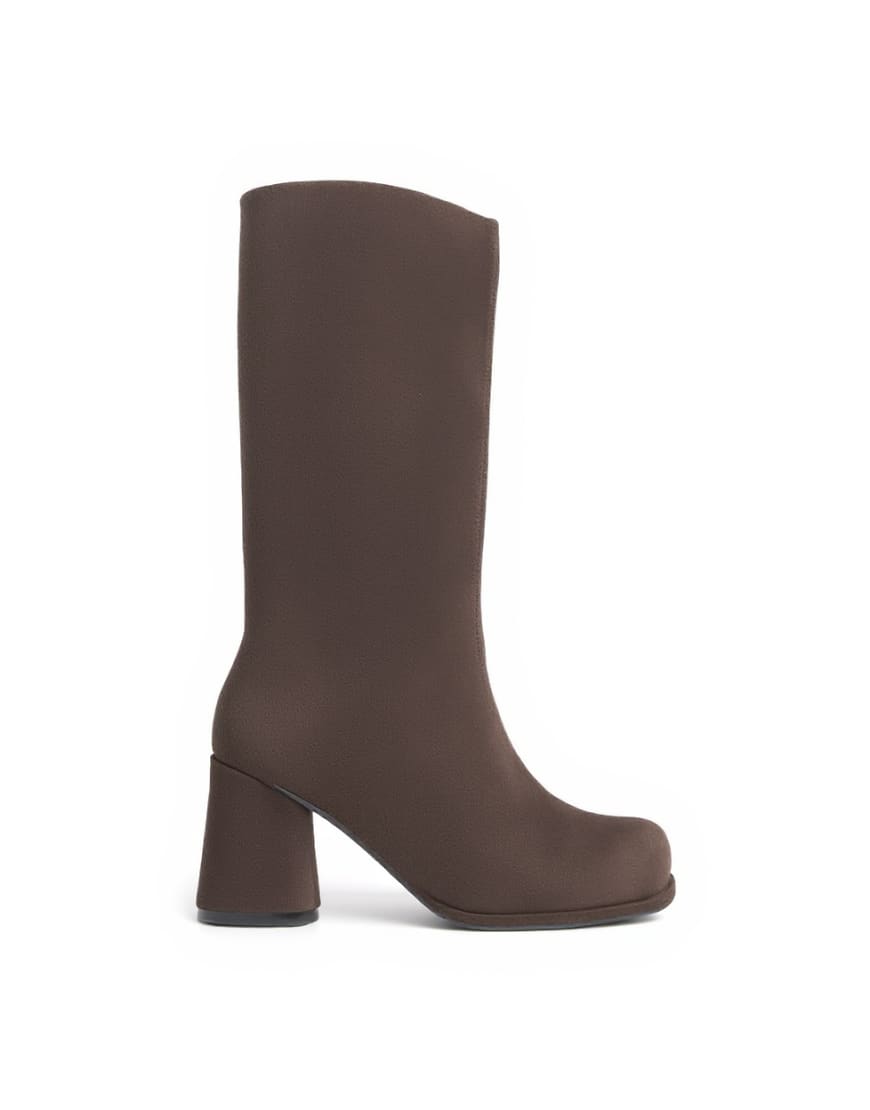 Topshop Thea real suede knee high block heel boot in chocolate