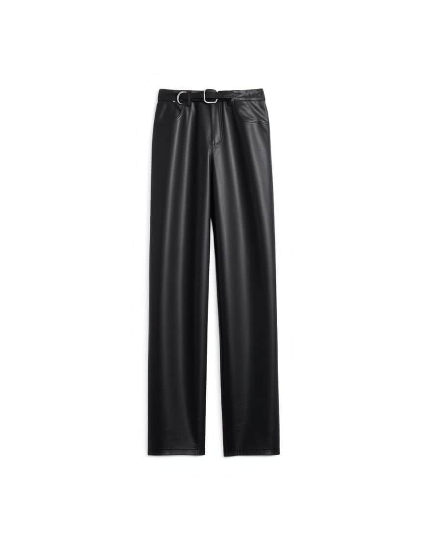 Topshop faux leather cinch trouser in black