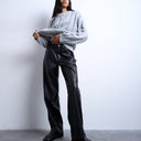 Topshop faux leather cinch trouser in black