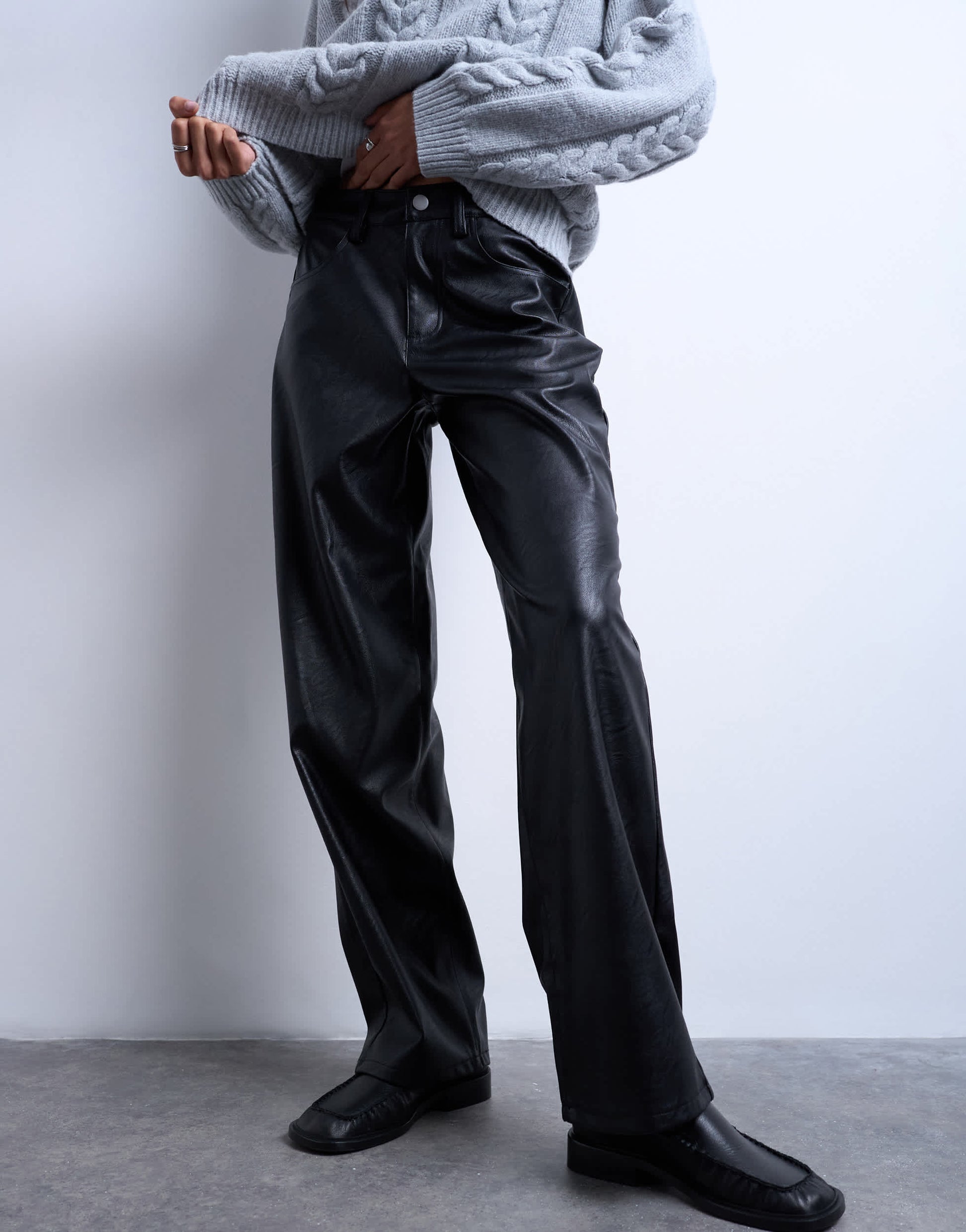 Topshop faux leather cinch trouser in black