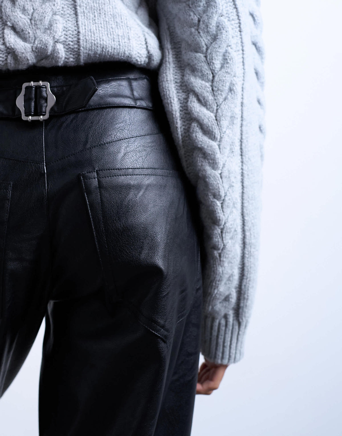 Topshop faux leather cinch trouser in black