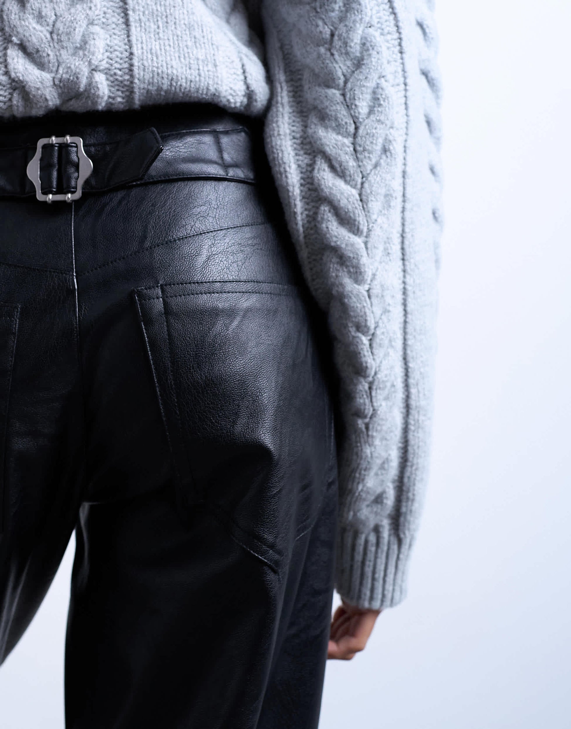 Topshop faux leather cinch trouser in black