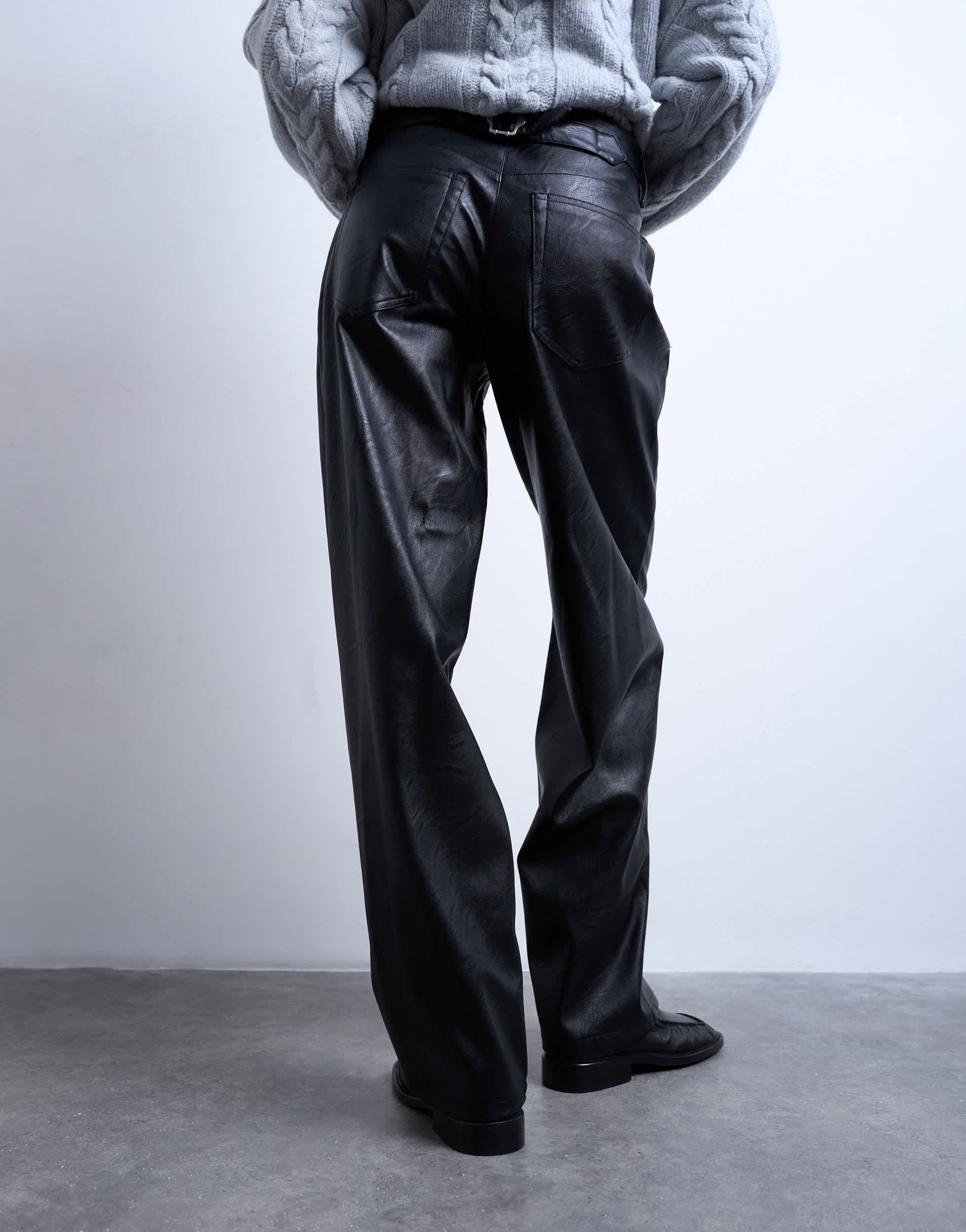 Topshop faux leather cinch trouser in black