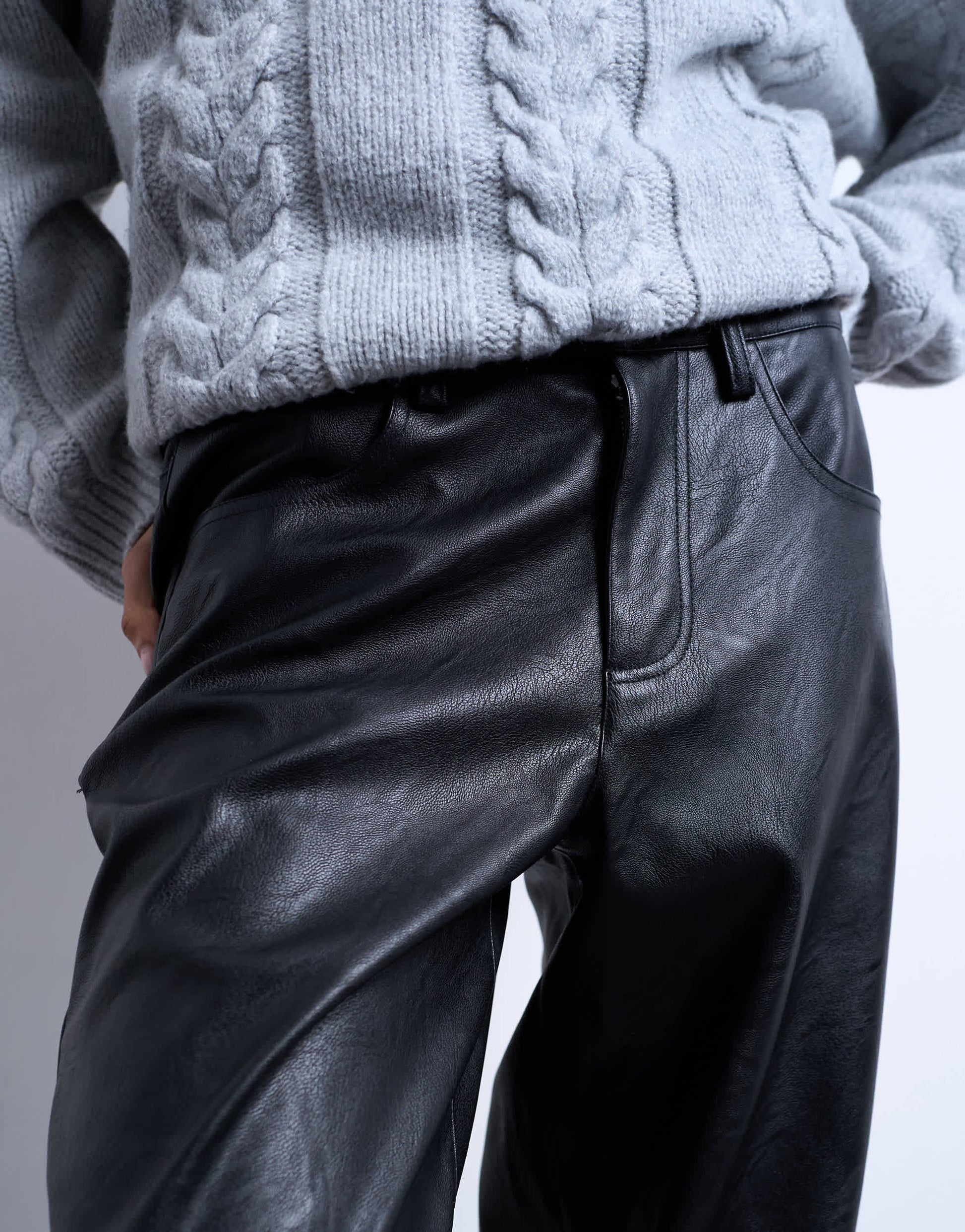 Topshop faux leather cinch trouser in black