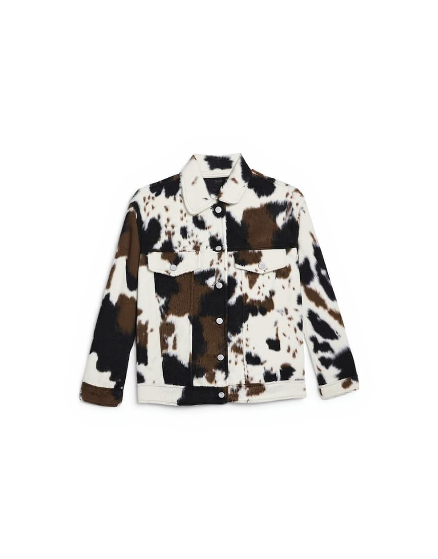 Topshop faux fur western trucker jacket in cow print