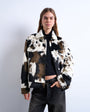 Topshop faux fur western trucker jacket in cow print