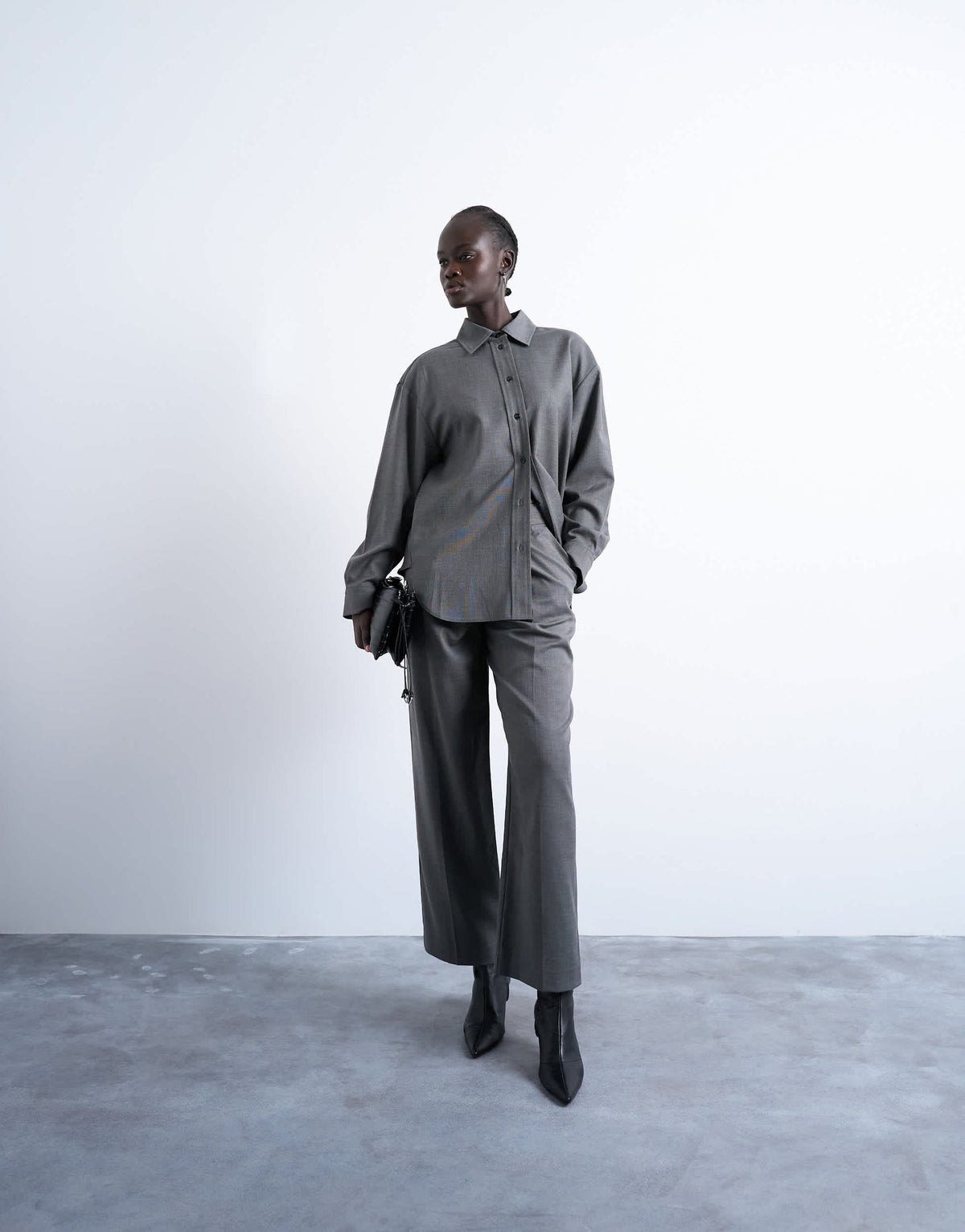 Topshop co ord pleated slouchy trouser in grey