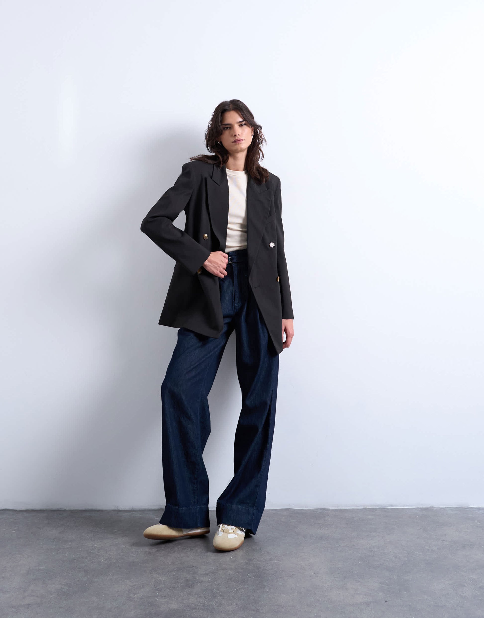 Topshop co ord double breasted subtle pinstripe oversized blazer in dark chocolate