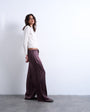 Topshop crinkle satin trouser in burgundy