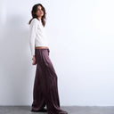 Topshop crinkle satin trouser in burgundy