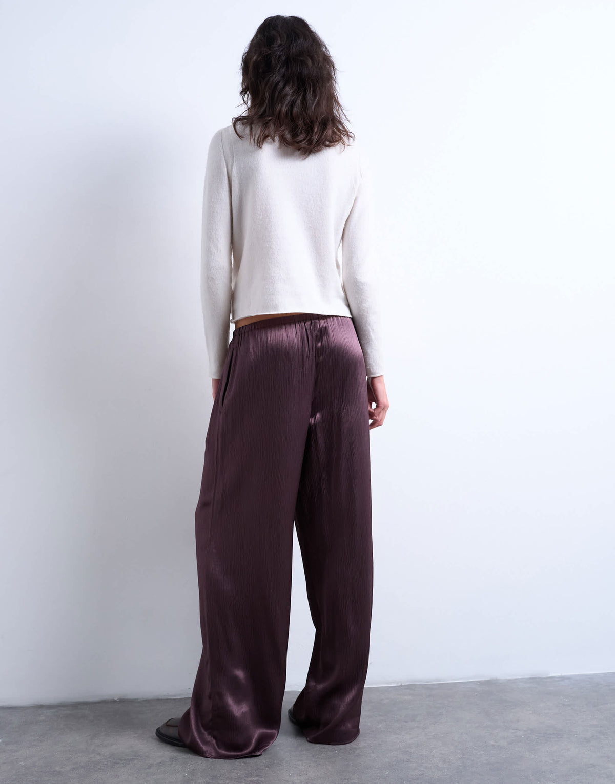 Topshop crinkle satin trouser in burgundy