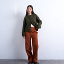 Topshop faux suede wide leg trouser with seam detail in rust