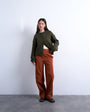 Topshop faux suede wide leg trouser with seam detail in rust