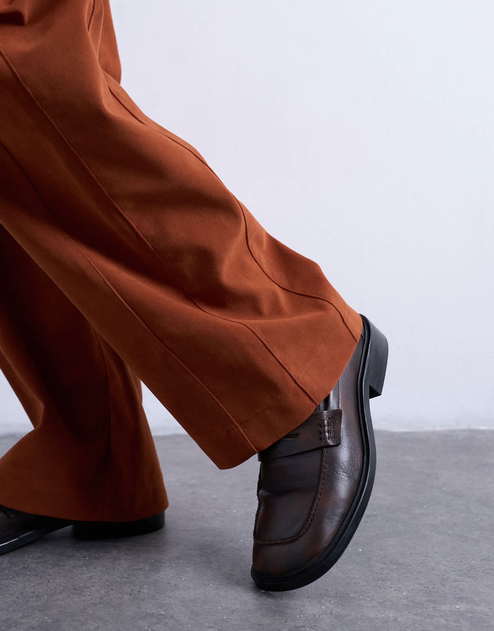 Topshop faux suede wide leg trouser with seam detail in rust