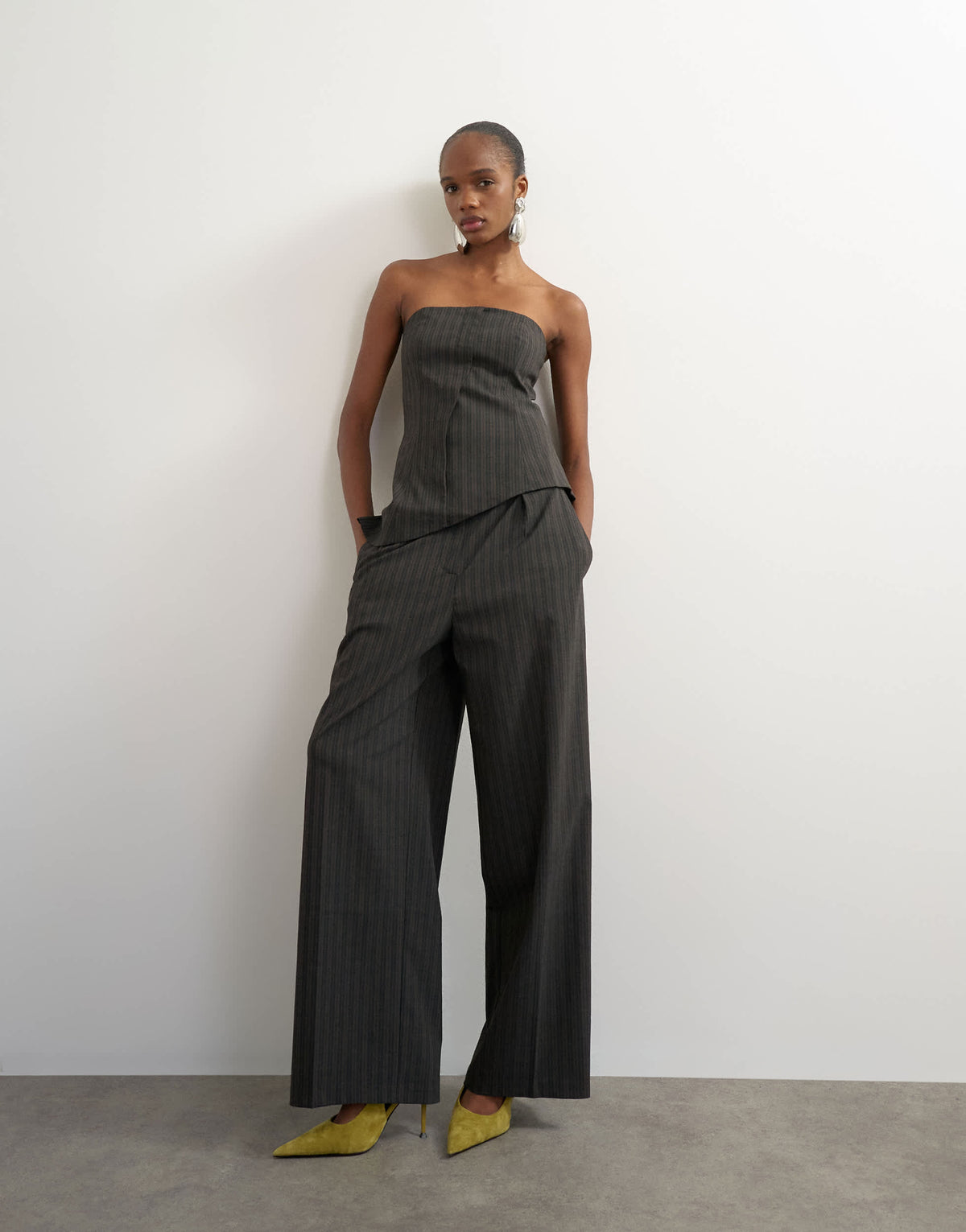 Topshop co ord stripe double pleat tab trouser in brown and black stripe