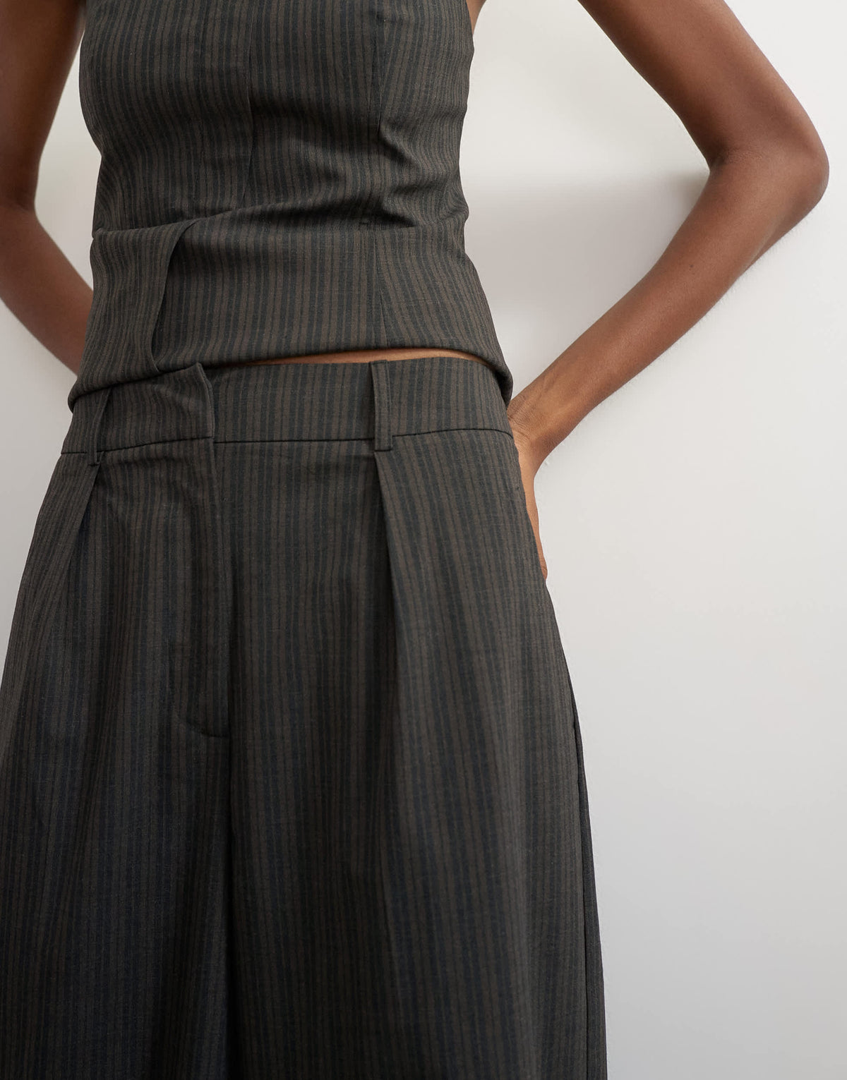 Topshop co ord stripe double pleat tab trouser in brown and black stripe