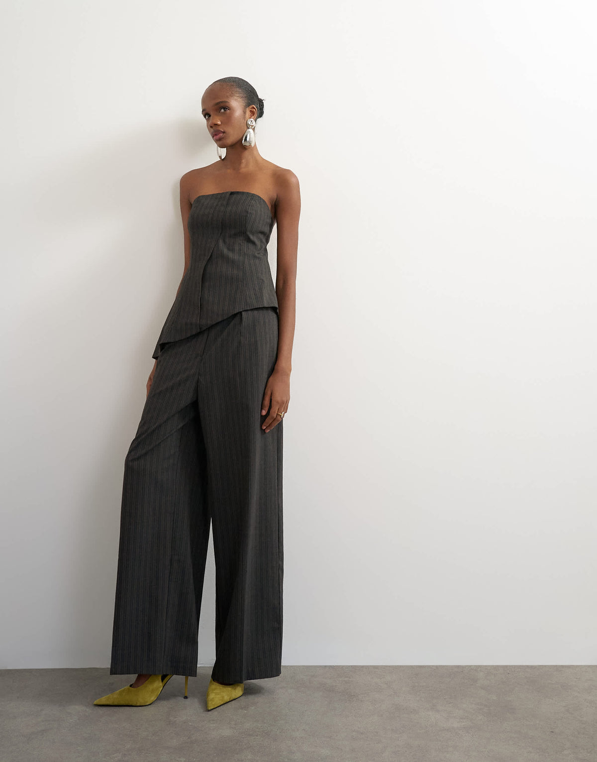 Topshop co ord stripe double pleat tab trouser in brown and black stripe