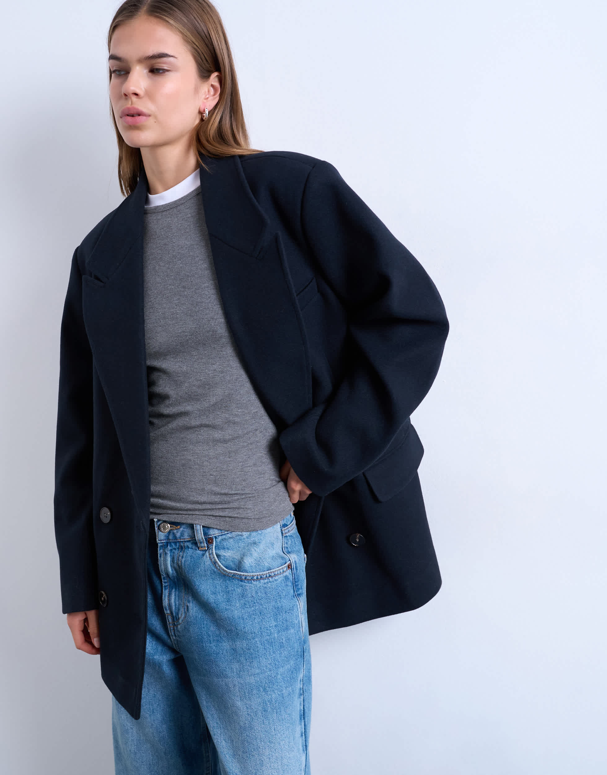 Topshop twill heritage blazer with wool in navy