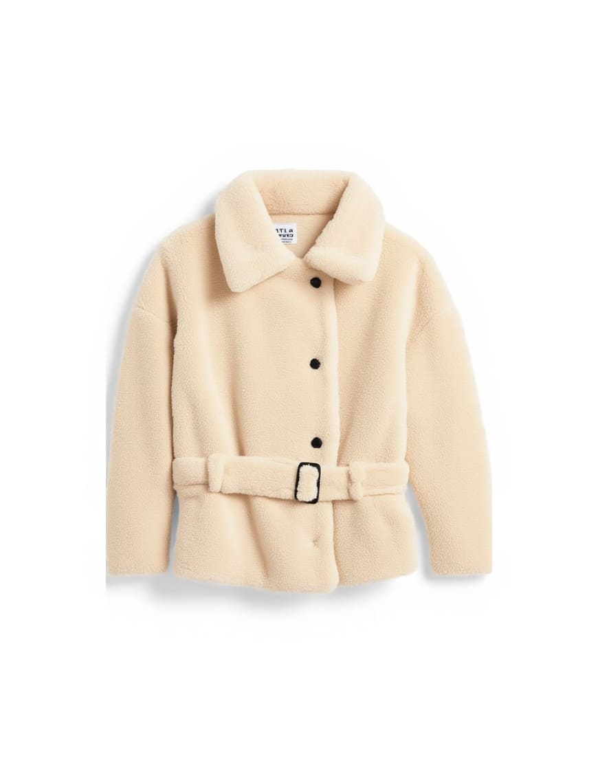 Topshop borg belted short car coat in cream