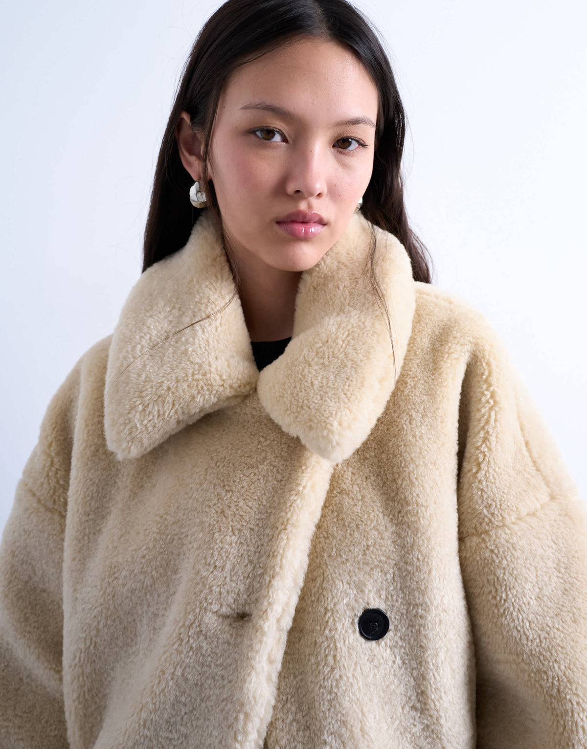 Topshop borg belted short car coat in cream