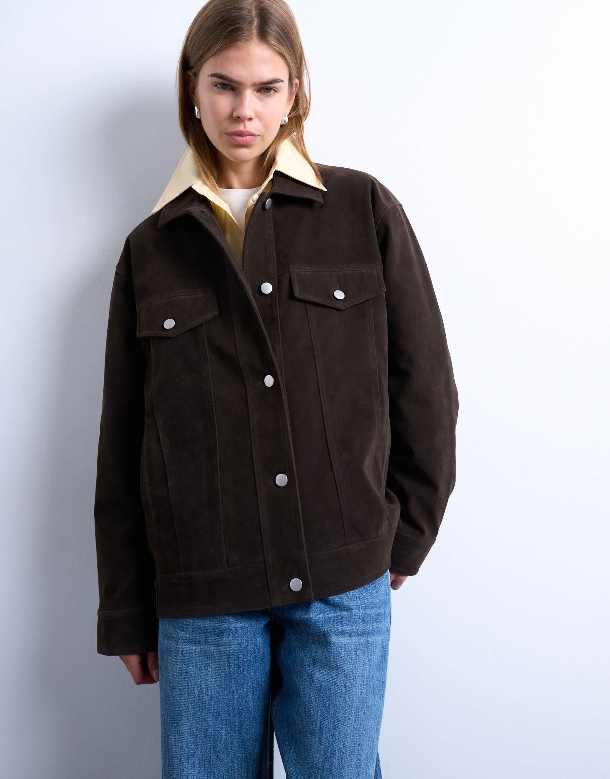 Topshop western suedette jacket in brown
