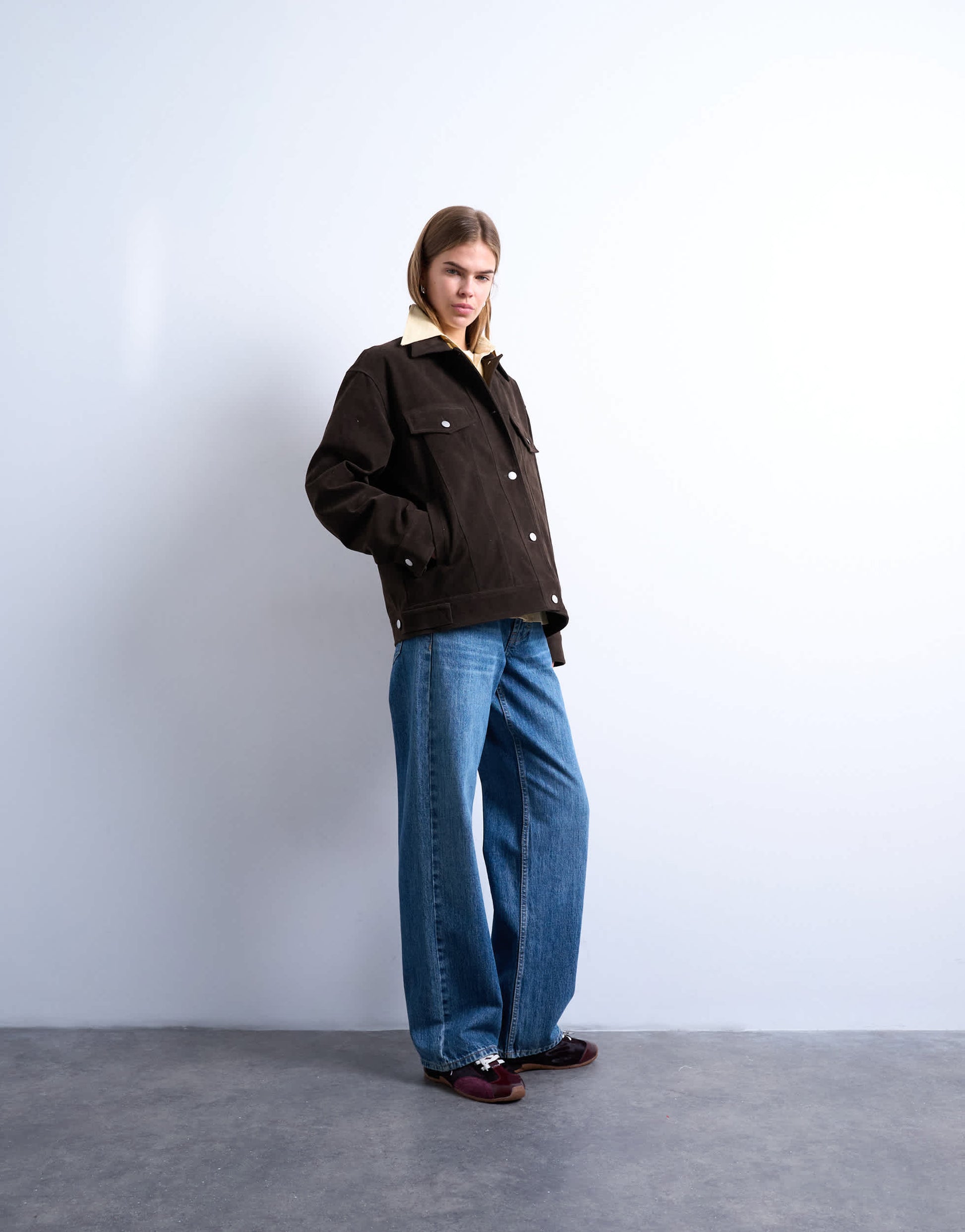 Topshop western suedette jacket in brown