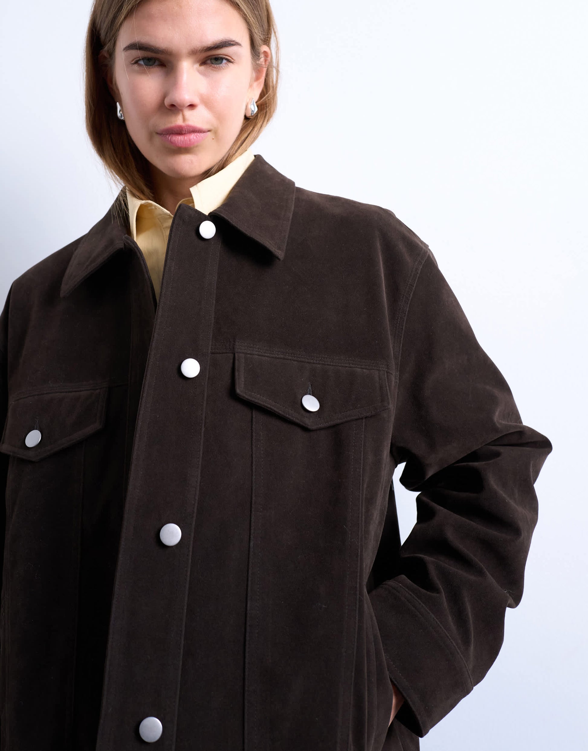 Topshop western suedette jacket in brown