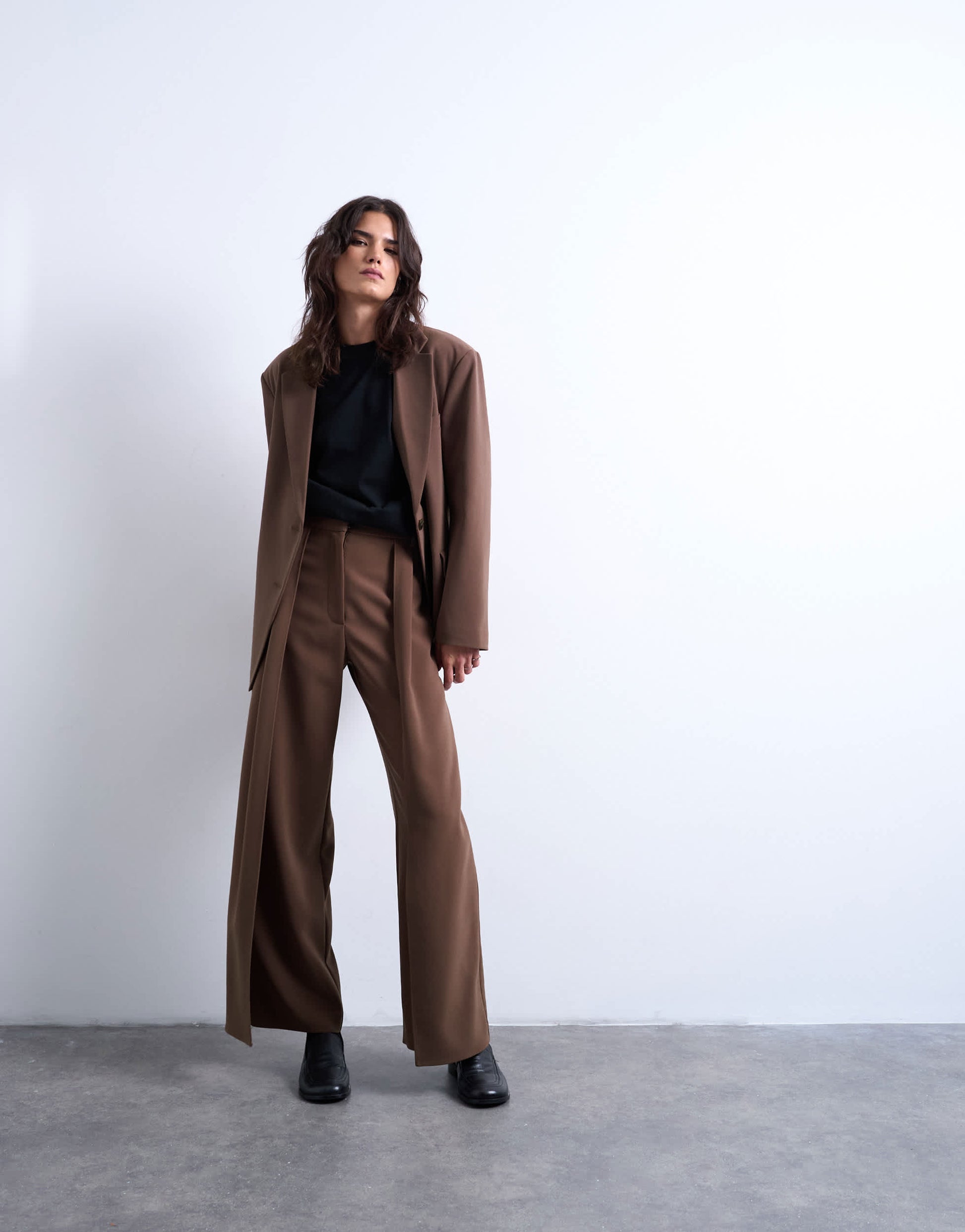 Topshop co ord pleated volume trouser in mushroom