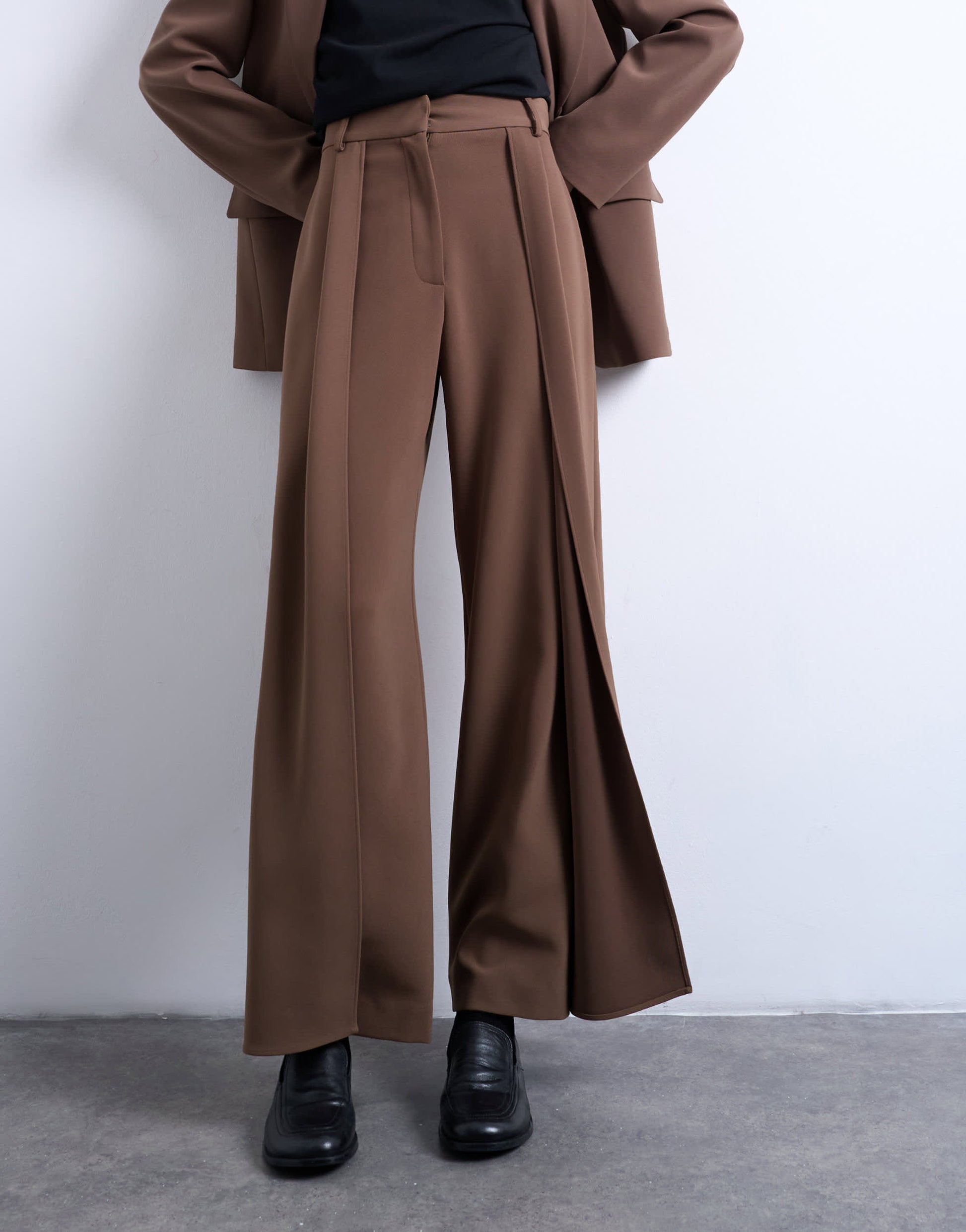 Topshop co ord pleated volume trouser in mushroom