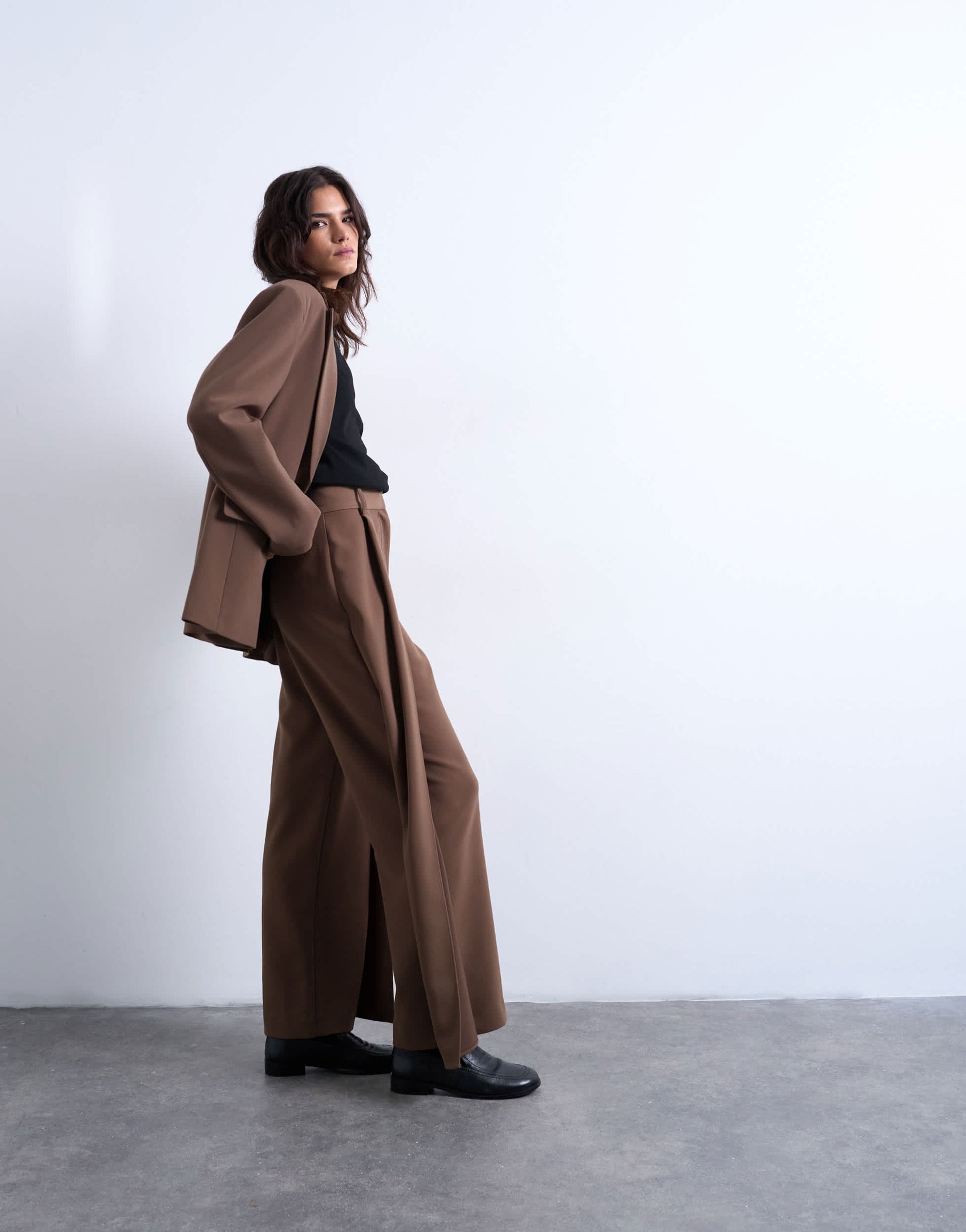 Topshop co ord pleated volume trouser in mushroom