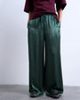 Topshop crinkle satin wide leg trouser in green