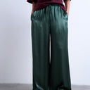 Topshop crinkle satin wide leg trouser in green