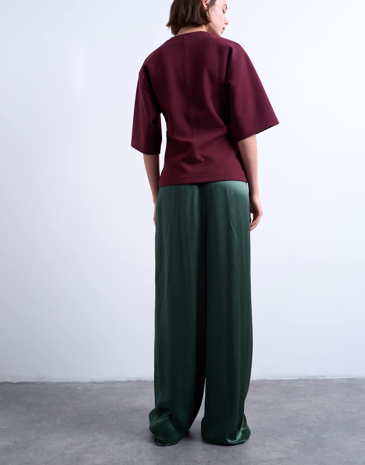 Topshop crinkle satin wide leg trouser in green