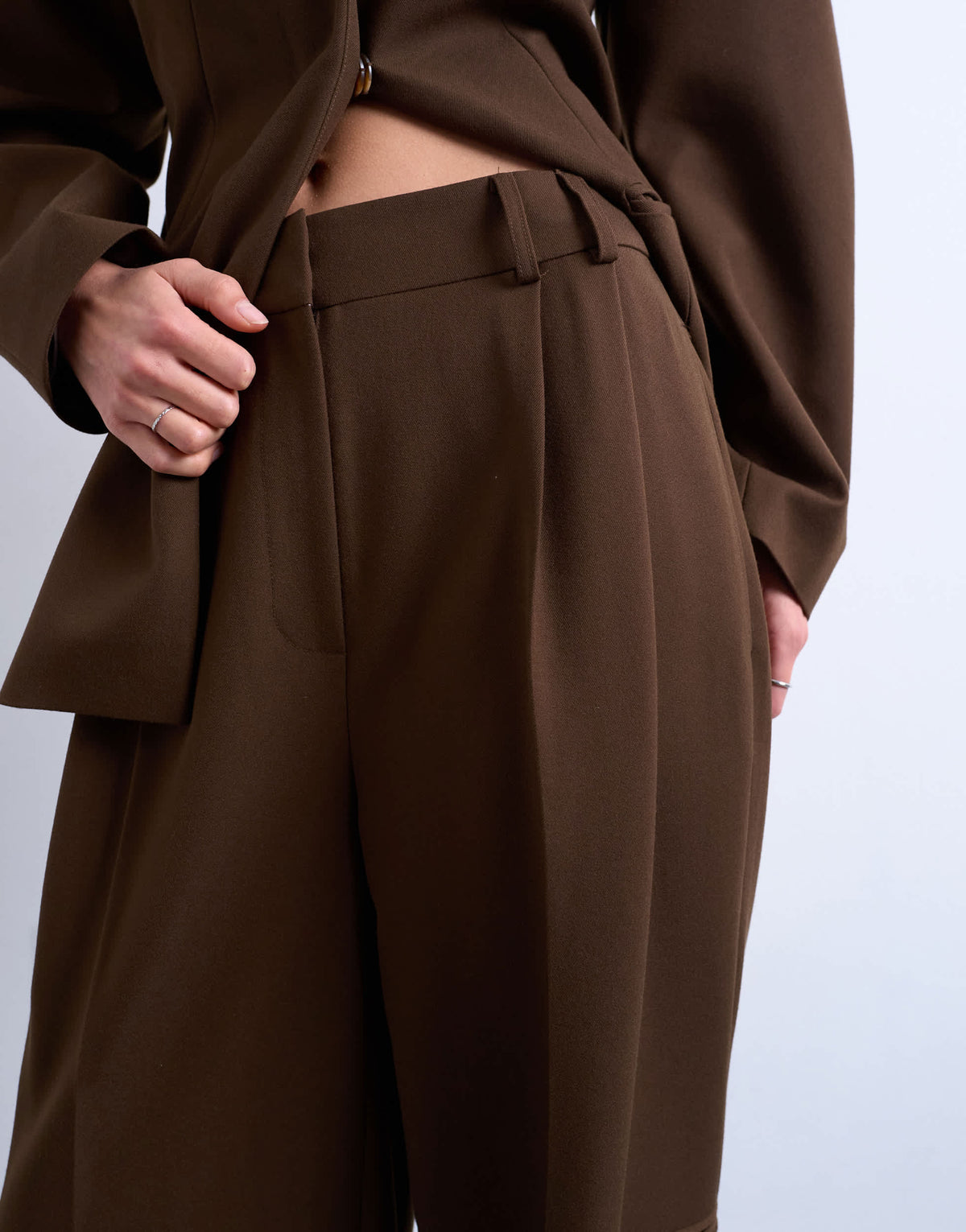 Topshop co ord double pleat suit trouser in brown 