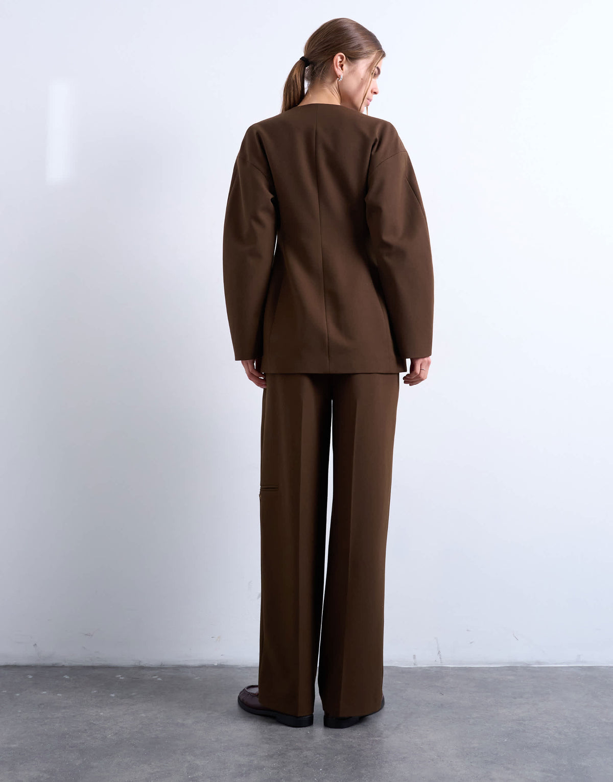 Topshop co ord double pleat suit trouser in brown 