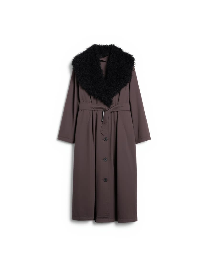 Topshop faux fur collar belted mac in brown