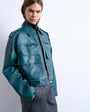 Topshop faux leather heavy washed zip through jacket in teal