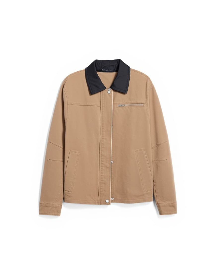 Topshop zip through barn jacket with contrast PU collar in tan - TAN