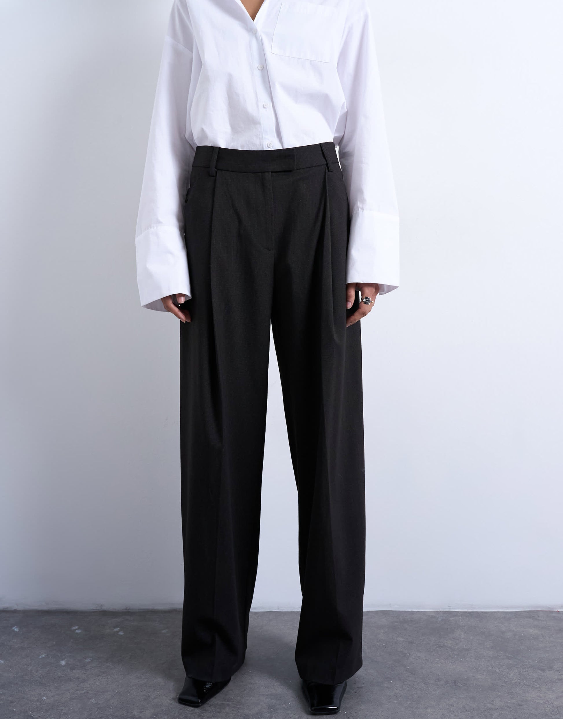 Topshop co ord subtle pinstripe low rise buckle detail trouser in dark chocolate