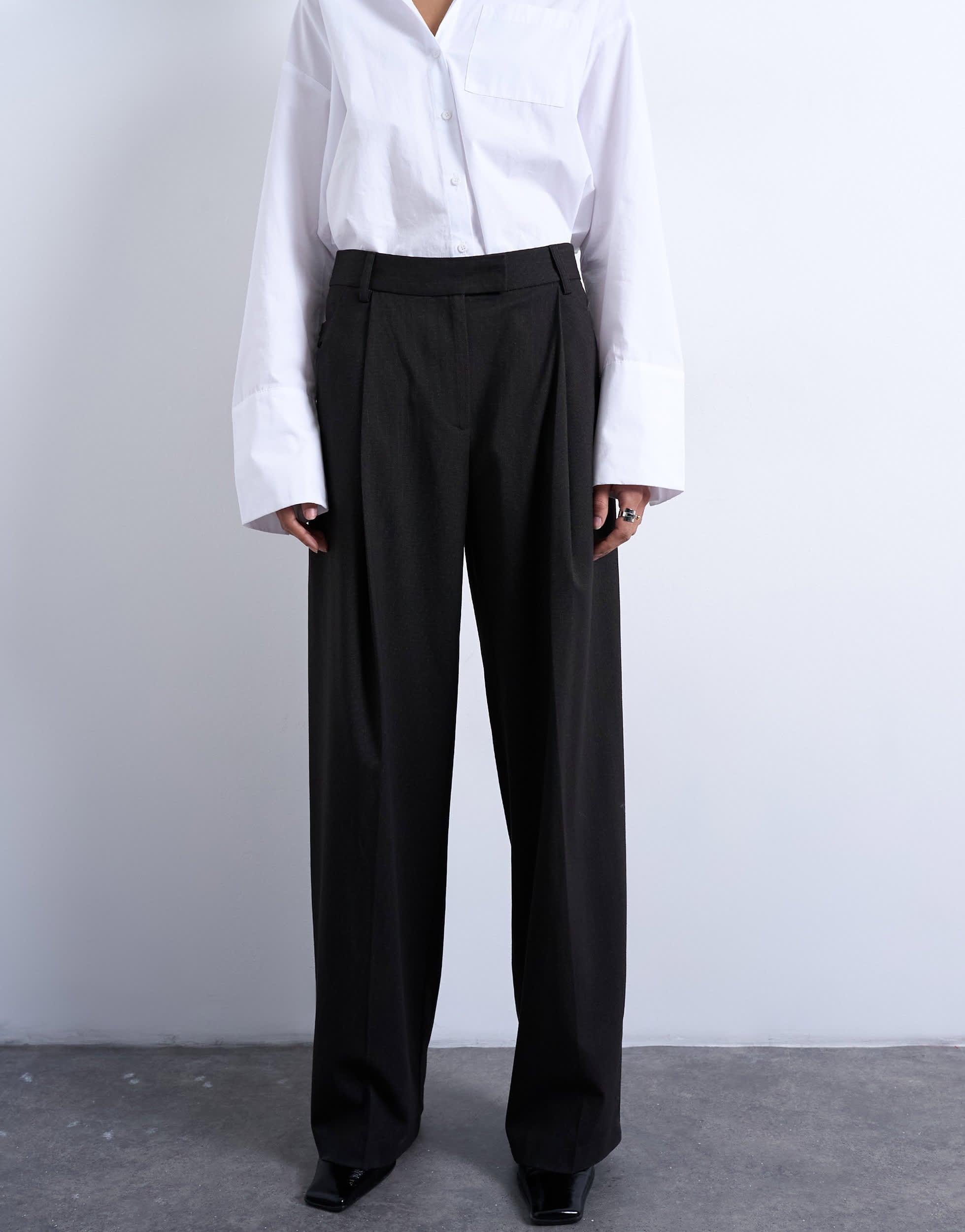 Topshop co ord subtle pinstripe low rise buckle detail trouser in dark chocolate