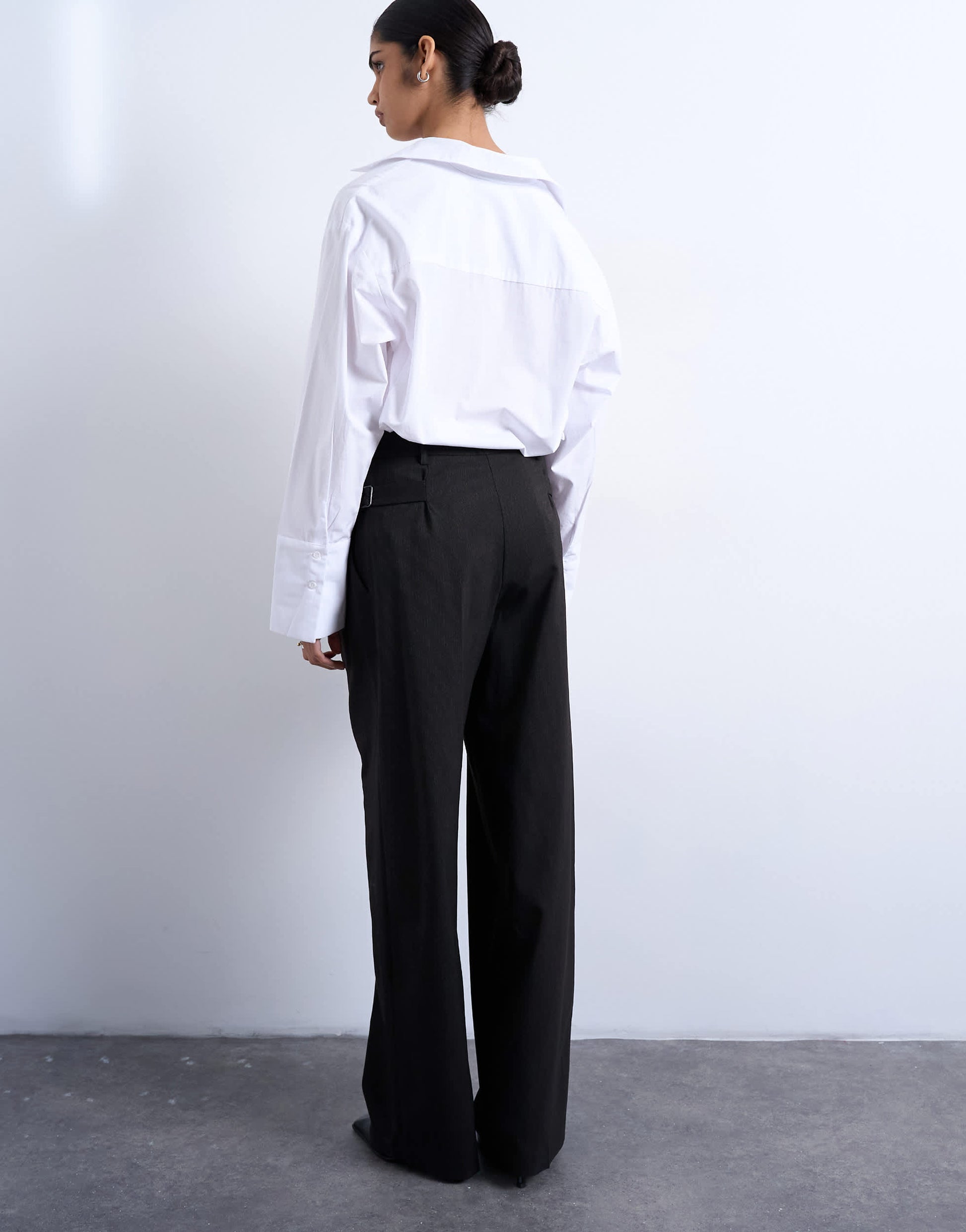 Topshop co ord subtle pinstripe low rise buckle detail trouser in dark chocolate