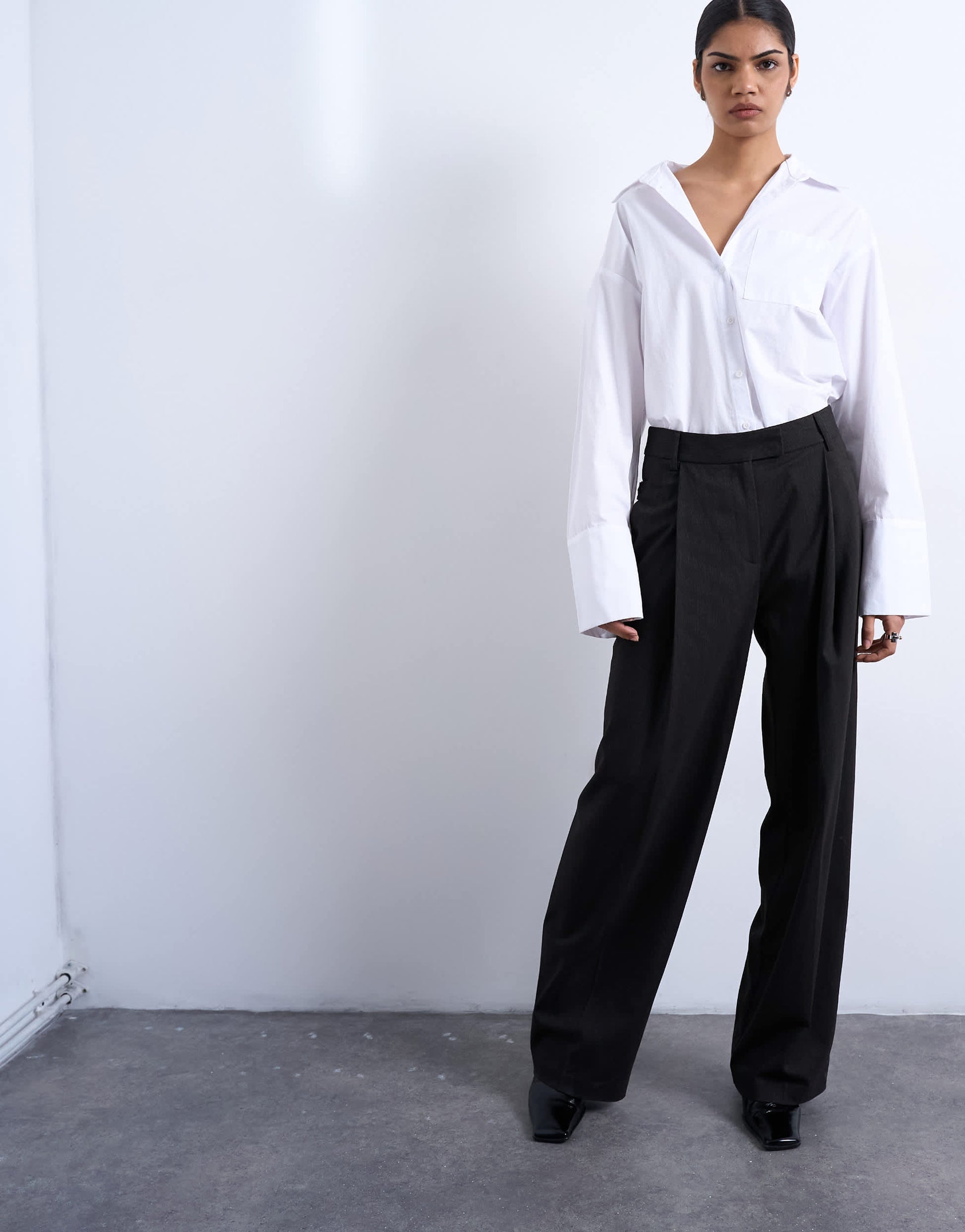 Topshop co ord subtle pinstripe low rise buckle detail trouser in dark chocolate
