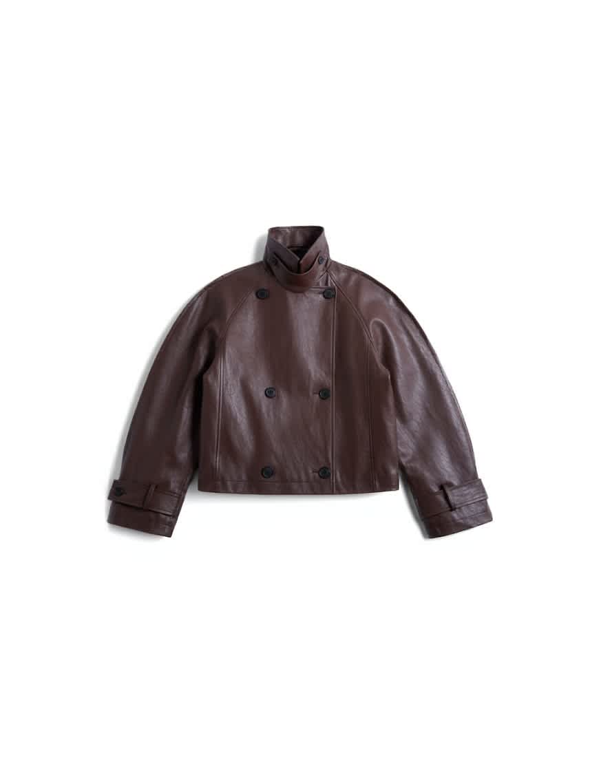 Topshop faux leather ovoid sleeve short trench in brown